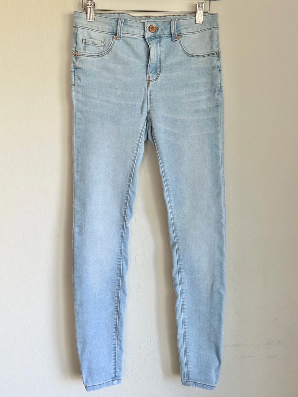 FB Sister Skinny Push-up Light Wash Stretch Jeans, Light Blue, Sz 28